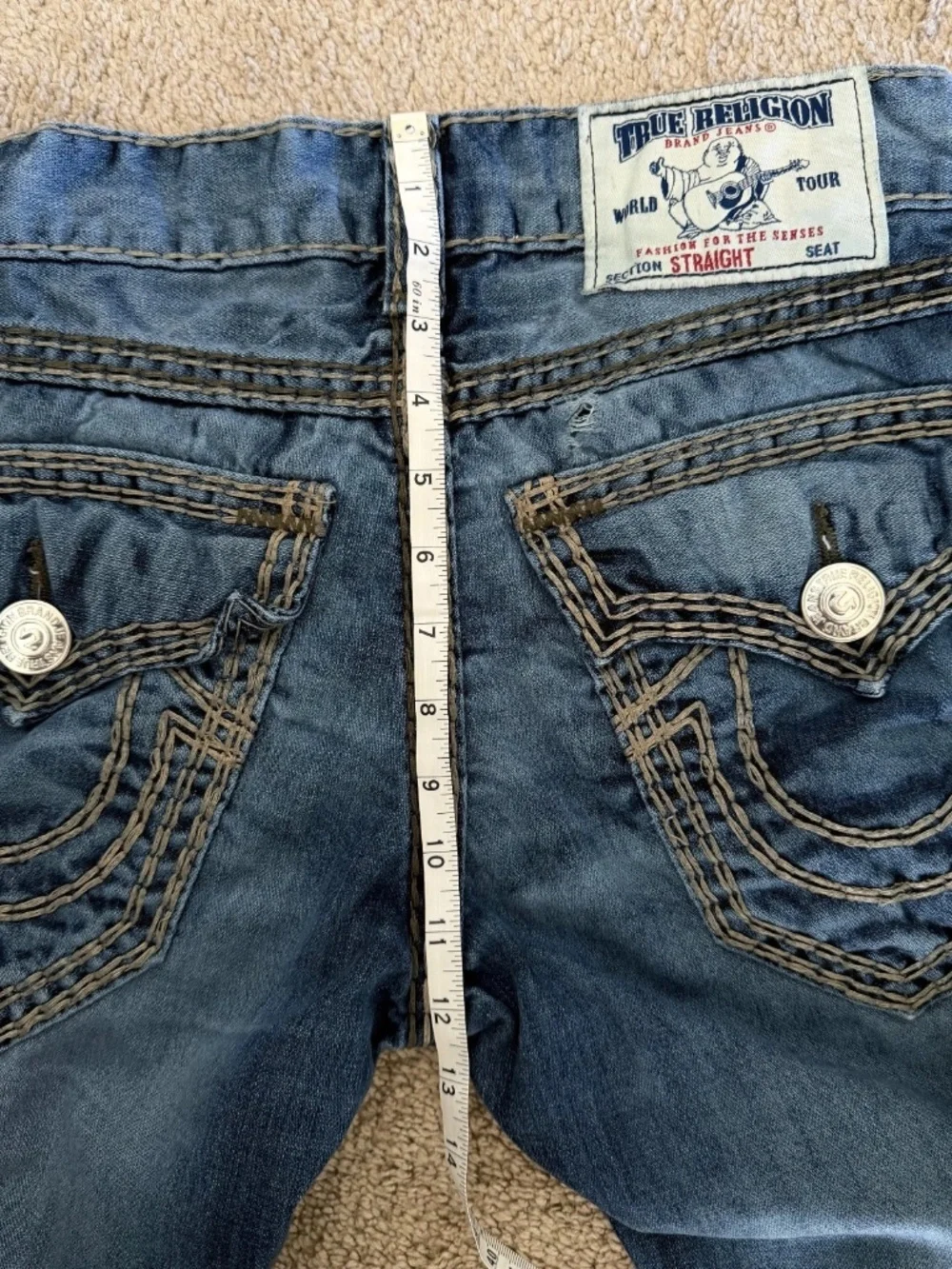 Vtg True Religion Ricky Straight Flap Super QT ThickStitch Mens Jeans 29x27 Hemd